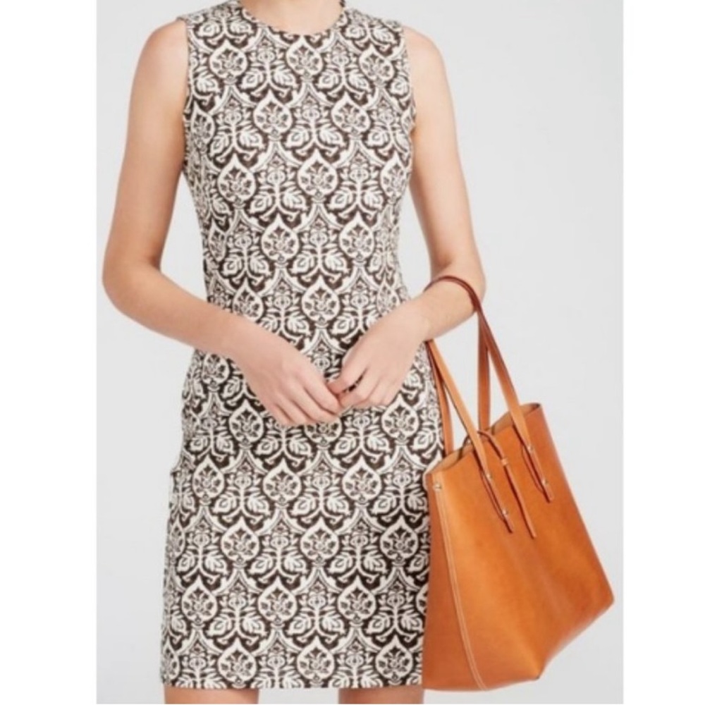 J. McLaughlin Devon Brown & Off White Damask Print Sleeveless Dress